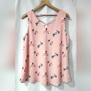 Full Moon Maternity NWT Sleeveless Top Size Medium Pink Teal‎ Floral Cross Back